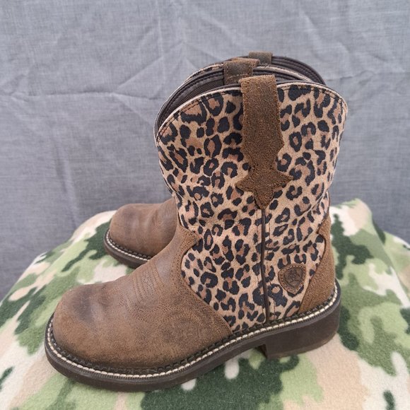 Ariat Shoes Ariat Ladies Leather Brown Leopard Print Square Toe Boots 025024 Size 7 C Poshmark